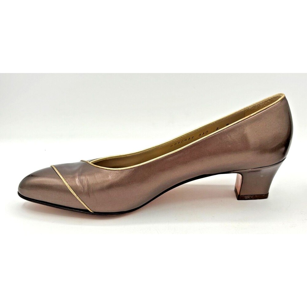 Salvatore Ferragamo Women’s Leather Pumps Sz 8B Bronze w Gold Trim DD10681 EUC - Picture 10 of 16